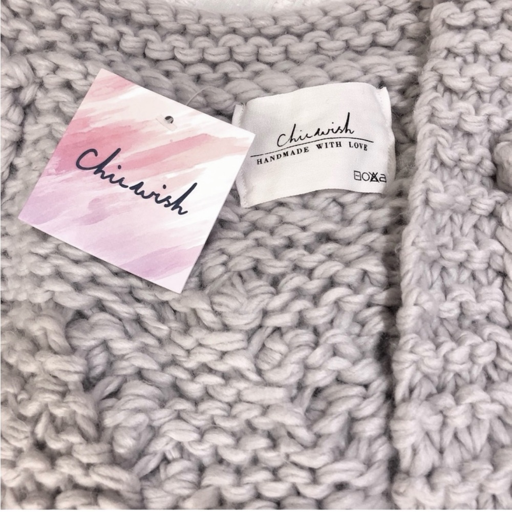 Chicwish Knit Your Love Chunky Popcorn Heart Bubble Knit Open Cardigan Sweater - Picture 5 of 7